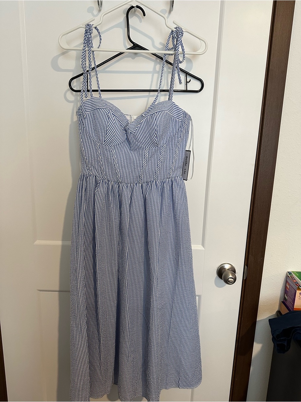 Blue and White Striped Tie-Shoulder Sundress
